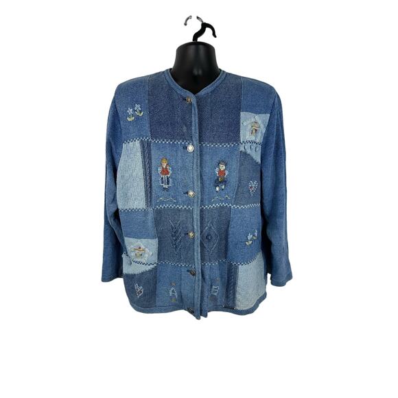 Giesswein Sweaters - GiessWein Austria Knit Cardigan Sweater People Dancing Graphic Blue Size 42